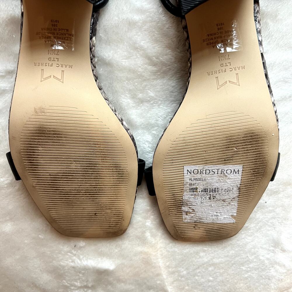 Marc Fisher Snake Skin Low Block Heel Sandal - image 5